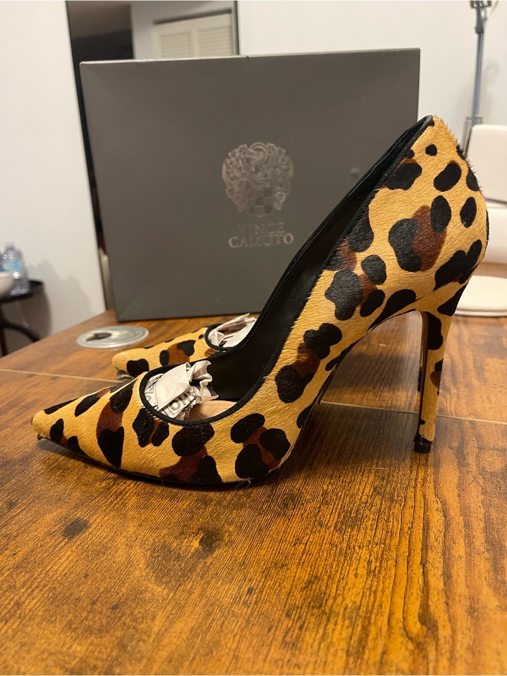 Schutz Leopard Print Pointed Toe Stiletto Heels - Tan/Black